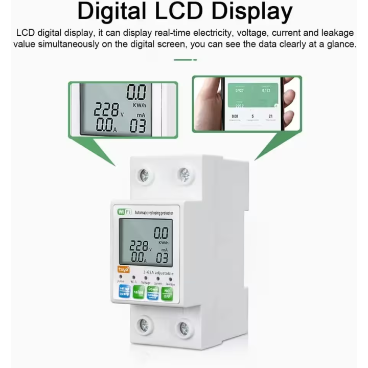 قاطع طاقة ذكي واي فاي متعدد الوظائف - شاشة LCD وتحكم عن بعد من الجوال، متوافق مع أليكسا
