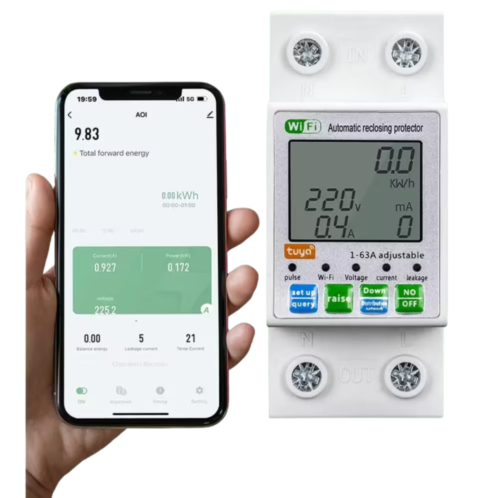 قاطع طاقة ذكي واي فاي متعدد الوظائف - شاشة LCD وتحكم عن بعد من الجوال، متوافق مع أليكسا