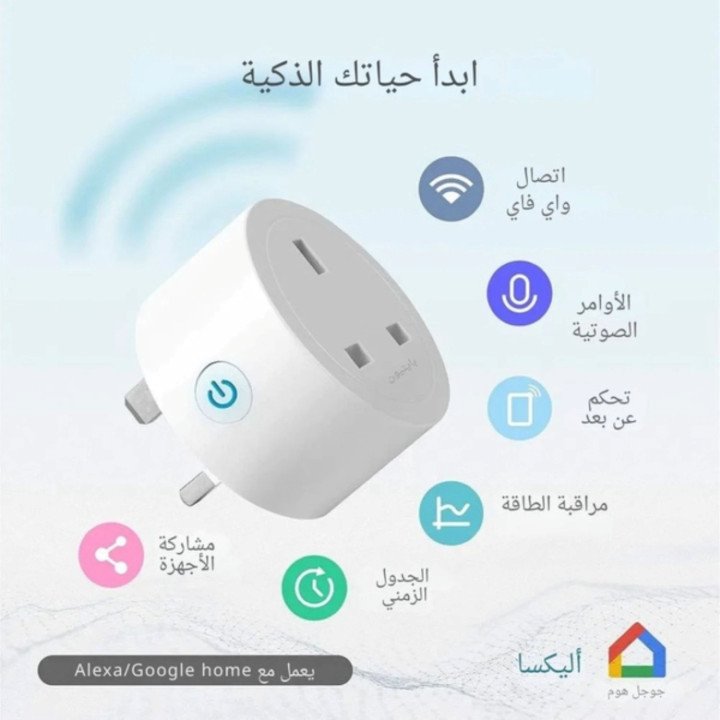 فيش ذكي واي فاي تحكم عن بعد من خلال تطبيق الجوال، و متوافق مع اليكسا، وجوجل هوم ( مقبس)