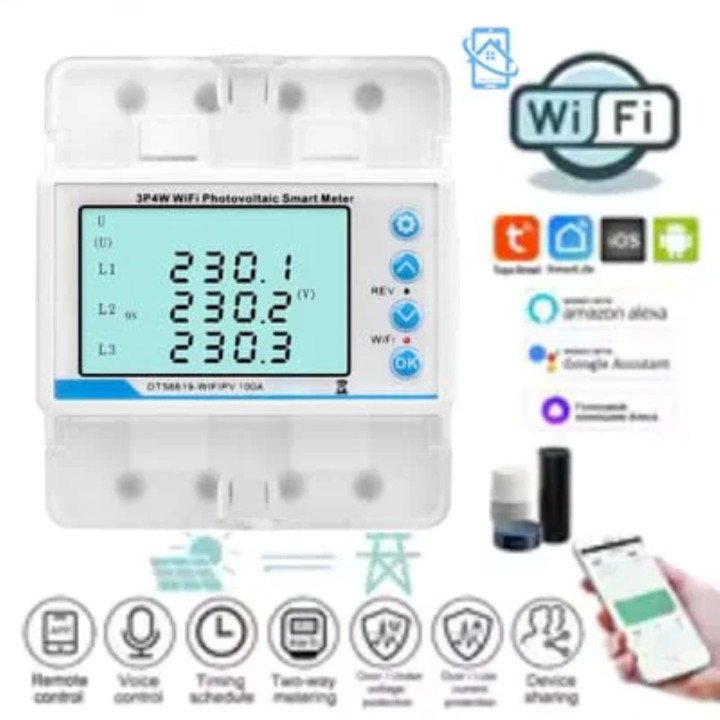 قاطع الدائرة الذكي ثلاثي المراحل – تحكم عن بعد عبر WiFi، حماية كهربائية متكاملة، شاشة LED، متوافق مع اليكسا، 100A - 380V