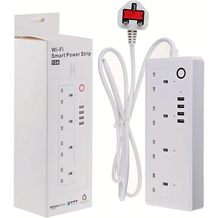 Smart Power Strip with 4 Outlets (13A) & 4 USB Ports - Remote Control, Compatible with Alexa & Google Home