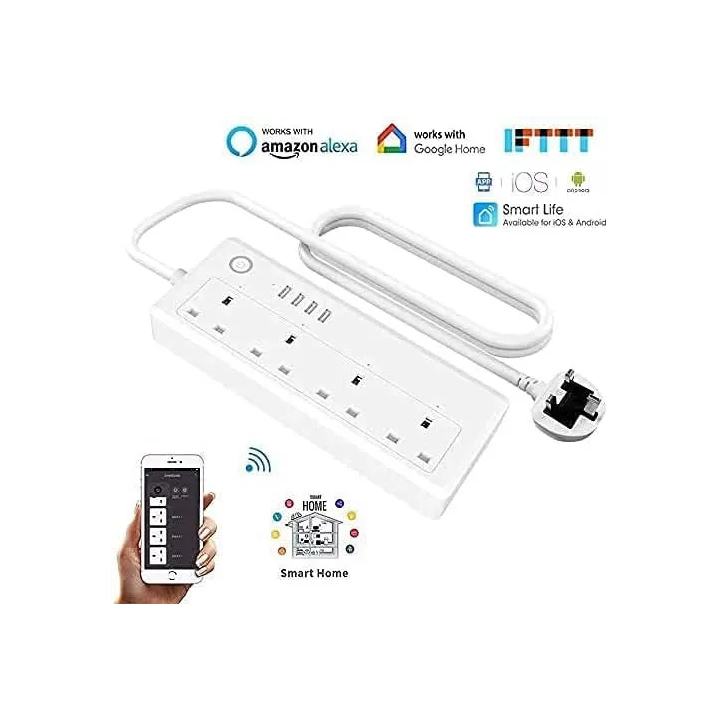 Smart Power Strip with 4 Outlets (13A) & 4 USB Ports - Remote Control, Compatible with Alexa & Google Home