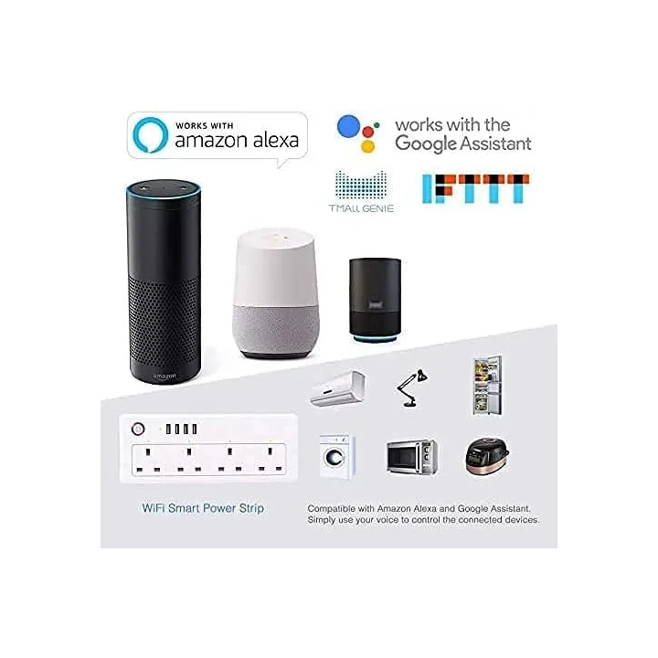 Smart Power Strip with 4 Outlets (13A) & 4 USB Ports - Remote Control, Compatible with Alexa & Google Home
