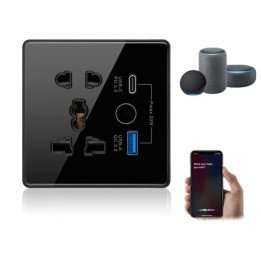 مقبس حائط ذكي باللمس 13A من تيكوندريس، منافذ USB/Type-C، يدعم واي فاي وتطبيق تويا، متوافق مع أليكسا وجوجل
