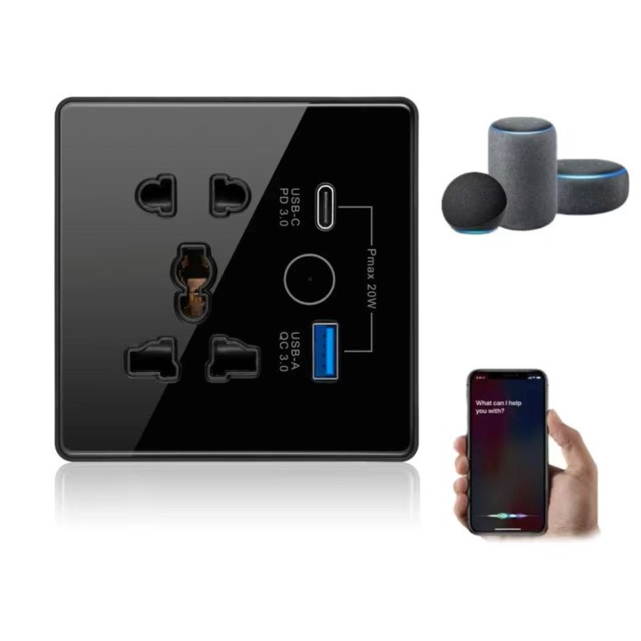مقبس حائط ذكي باللمس 13A من تيكوندريس، منافذ USB/Type-C، يدعم واي فاي وتطبيق تويا، متوافق مع أليكسا وجوجل