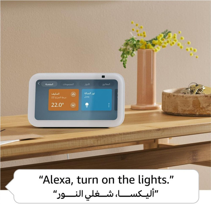 ايكو شو 5 الجيل الثالث: شاشة ذكية وساعة منبه بصوت نقي. تحكم بأجهزة بيتك، شغل قرآن وموسيقى بصوتك