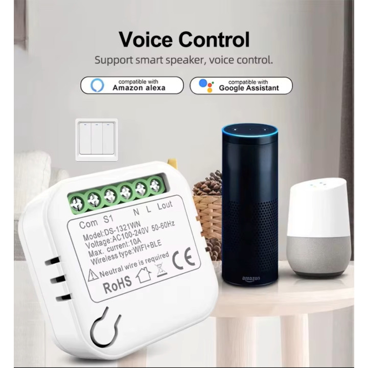 وحدة مفتاح ذكي  بتقنية Tuya WiFi مع مراقبة الطاقة، قاطع دائرة كهربائية صغير للتركيب الذاتي يدعم التحكم ثنائي الاتجاه