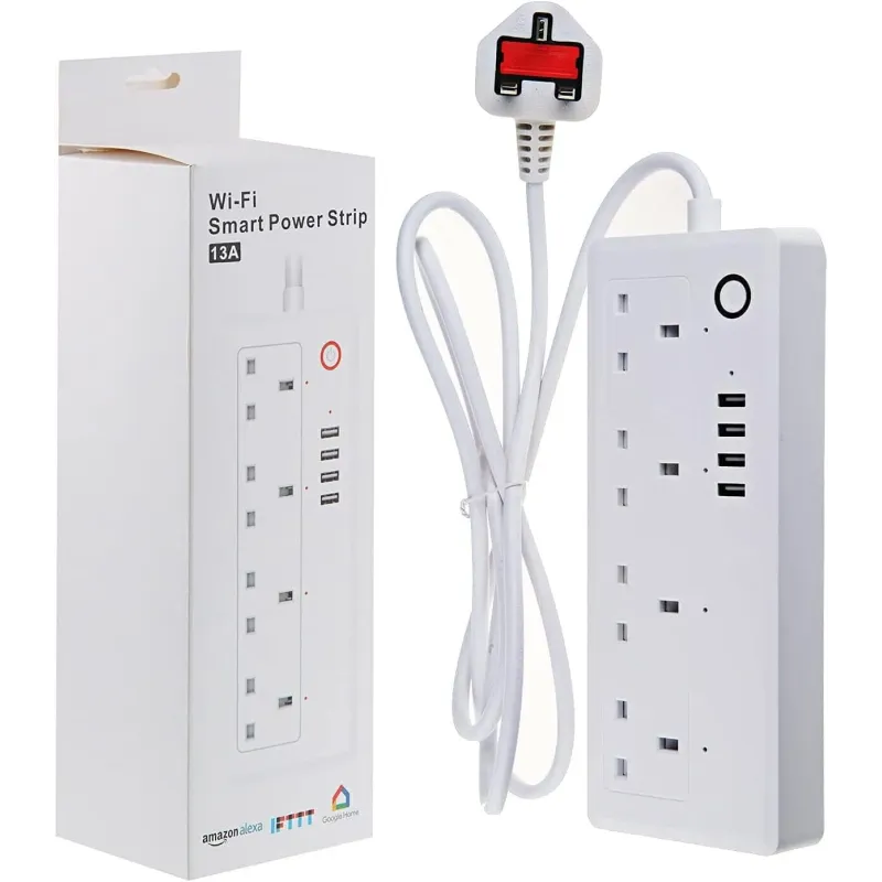 توصيلة كهرباء ذكية للتحكم في الأجهزة المنزلية عن بُعد، 4 مقابس 13 امبير، 4 منافذ USB، متوافق مع اليكسا وجوجل هوم