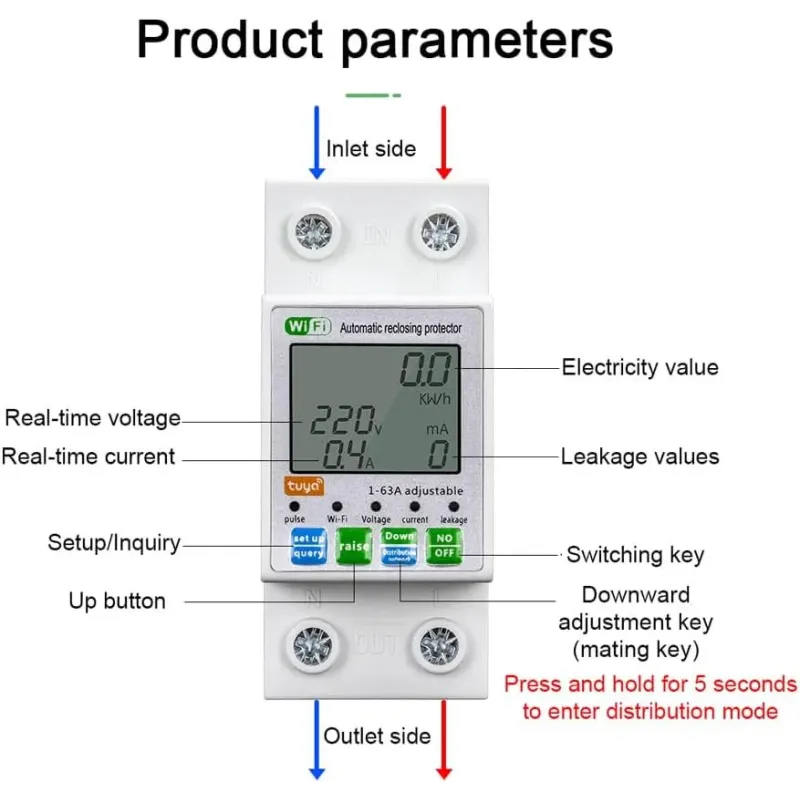 Smart Wi-Fi Power Breaker – Multifunctional with LCD Screen and Remote Control via Mobile, Compatible with Alexa.