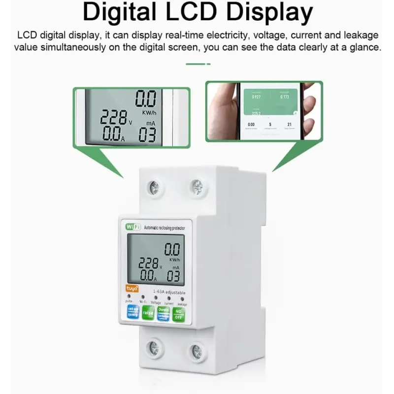 قاطع طاقة ذكي واي فاي متعدد الوظائف - شاشة LCD وتحكم عن بعد من الجوال، متوافق مع أليكسا
