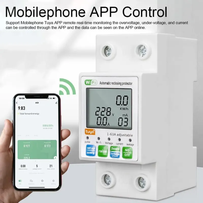 Smart Wi-Fi Power Breaker – Multifunctional with LCD Screen and Remote Control via Mobile, Compatible with Alexa.