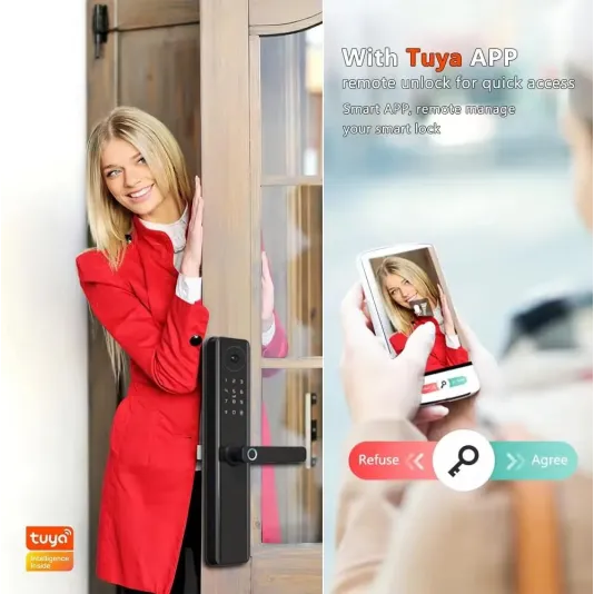 Smart Video Doorbell with Integrated Smart Lock – Features Fingerprint Access, Password Entry, Card Unlocking, Mobile App Control, and Physical Key Access