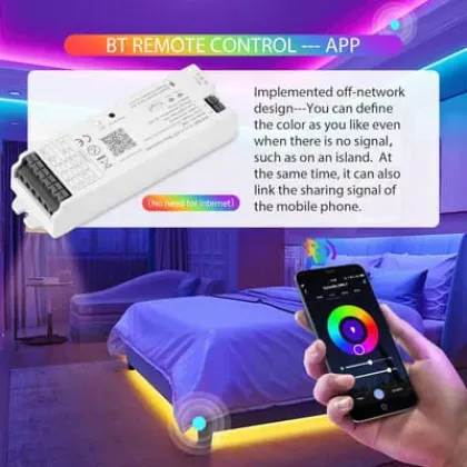 وحدة تحكم شريط LED 5 في 1 تعمل بالواي فاي وبلوتوث من دبليو بي 5، قابلة للتعتيم متوافقة مع تطبيق سمارت لايف/اليكسا ايكو/مساعد جوجل هوم/سيري، وحدة تحكم اضواء تيار مستمر 12-24 فولت