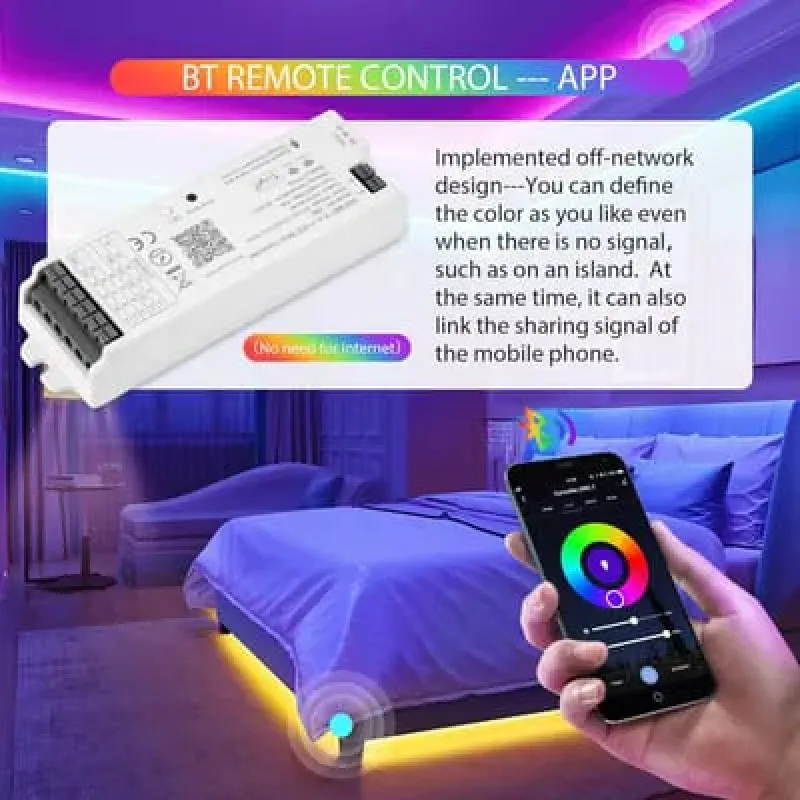 وحدة تحكم شريط LED 5 في 1 تعمل بالواي فاي وبلوتوث من دبليو بي 5، قابلة للتعتيم متوافقة مع تطبيق سمارت لايف/اليكسا ايكو/مساعد جوجل هوم/سيري، وحدة تحكم اضواء تيار مستمر 12-24 فولت