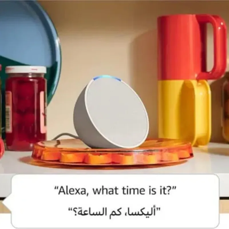 Echo Pop | سماعة بلوتوث ذكية مع أليكسا | استخدم صوتك للتحكم بالأجهزة المنزلية الذكية، وتشغيل تلاوة القرآن أو الموسيقى، وغيرها المزيد (متوفر الآن باللهجة الخليجية)