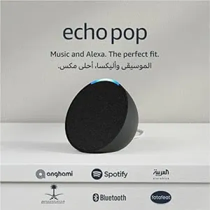 Echo Pop | سماعة بلوتوث ذكية مع أليكسا | استخدم صوتك للتحكم بالأجهزة المنزلية الذكية، وتشغيل تلاوة القرآن أو الموسيقى، وغيرها المزيد (متوفر الآن باللهجة الخليجية)