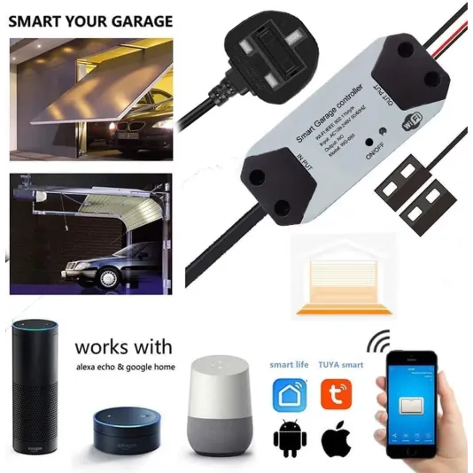 وحدة تحكم ذكية لفتح باب المراب عن بعد بتقنية واي فاي وتطبيق على الجوال متوافق مع اليكسا وجوجل للتحكم الصوتي