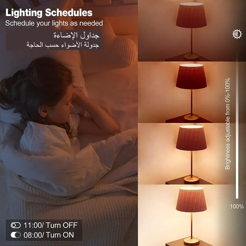 مصابيح اضاءة ذكية متوافقة مع اليكسا جوجل هوم، متعدد الالوان، مزامنة الموسيقى، عبوة 4 قطع 10وات