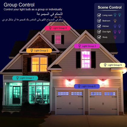 مصابيح اضاءة ذكية متوافقة مع اليكسا جوجل هوم، متعدد الالوان، مزامنة الموسيقى، عبوة 4 قطع 10وات