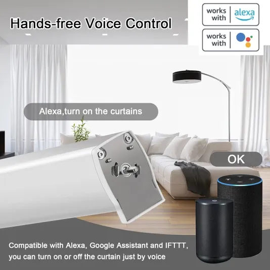 Smart Curtain Motor with Track, Remote Control via Alexa and Google Home App, Customized Track (2-5m)