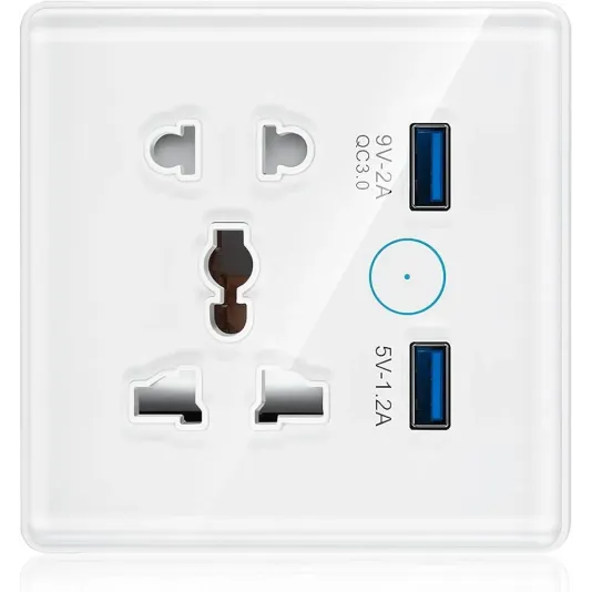 Smart Wi-Fi Plug for controlling electrical devices, with USB ports, compatible with Amazon Alexa and Google Home.