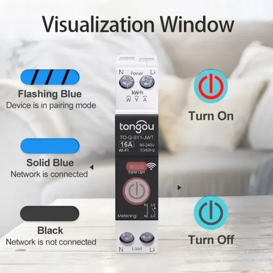 القاطع الذكي واي فاي لمراقبة استهلاك الكهرباء من تطبيق الجوال سمارت لايف متوافق مع اليكسا وجوجل هوم